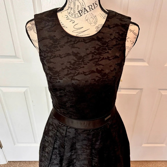 PINK TARTAN Black Brocade Sleeveless Pleated Cocktail Party Dress Sz 2 STUNNING - Picture 3 of 14